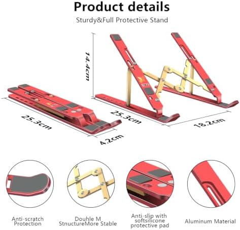 Laptop Stand, Computer Tablet Stand, Adjustable Aluminum Foldable Portable Laptop Holder Riser, Compatible with MacBook Air Pro, Lenovo, HP, Dell, More 10-15.6” Laptops and Tablets (Red)