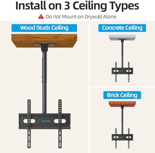 USX STAR Ceiling TV Mount for 26-65 inch TVs, 360° Swivel Full Motion Ceiling Mount TV Bracket, Height Adjustable, Tilt TVs Ceilings Mounts, Supports up to 110 Lbs, Max VESA 400x400mm