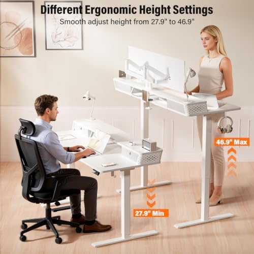 Kingant 35x20 Inch Electric Standing Desk with Dual Drawers, White