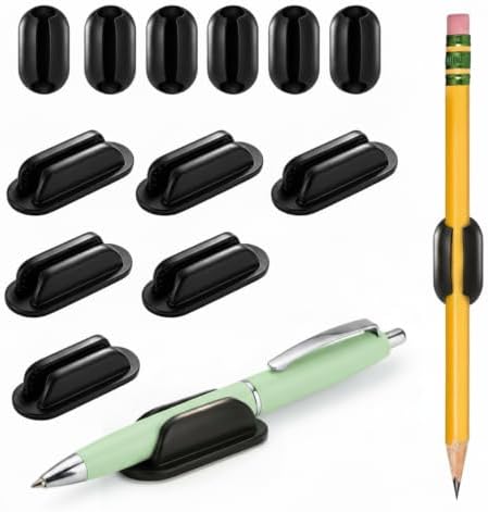12 Pack Adhesive Pencil Holders for Desk, Silicone Pen Holder,Black