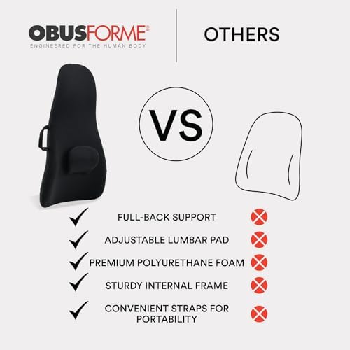 ObusForme Highback Backrest Support - Extra Tall Padded Seat Cushion and Lumbar Support Pillow, Portable Posture Support with Soft and Durable Foam