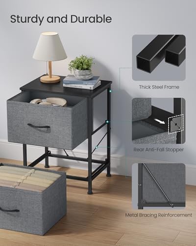 SONGMICS Nightstand with 2 Fabric Drawers, Bedside Table, Side End Table