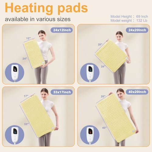 Heating Pad,Electric Heating Pads,Heating Pad for Back,Yellow,24x12 Inch
