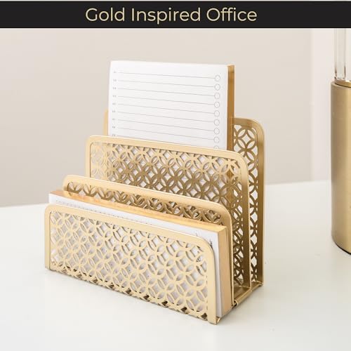 BLU MONACO | Gold Desk Mail Organizer with Three-Tier Letter Holder | Metal Mail Sorter for Home Office | Powder-Coated Finish | 10.5 x 3.25 x 5 Inches