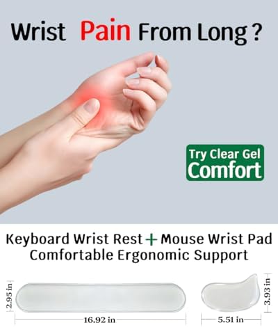 Clear Gel Keyboard Wrist Rest with Mouse Pad Wrist Support, Ergonomic Wrist Rest for Computer Keyboard and Mouse, Non-Slip Cooling Keyboard Pad for Office, Gaming & Laptop (Transparent)