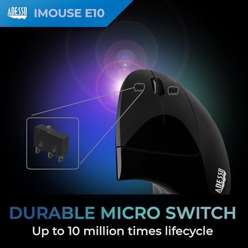 Adesso iMouse E10 Vertical Ergonomic Optical 6-Button Mouse, Black