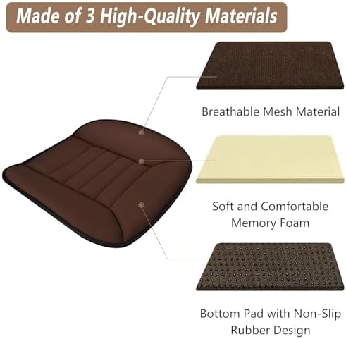 MYFAMIREA 2PCS Car Seat Cushion Pad 1.2" Thick Comfort Seat Protector for Car Driver Seat Office Chair Home Use Memory Foam Seat Cushion with Non Slip Bottom, 20'' x 18.5'', Coffee