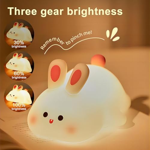 S NMT Cute Rabbit Silicone Night Lights Cartoon Bedroom Lamp for Children's Room Decor, USB Rechargeable Timing Dimming Silicone Sleep Light for Kids, Toddler, Baby