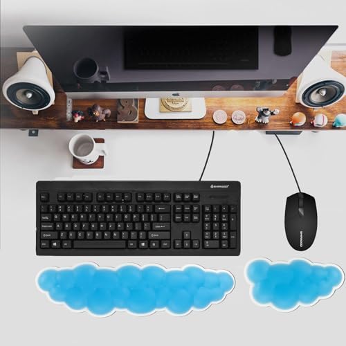 PU Gel Material Computer Keyboard Mouse Wrist Rest, Ergonomic Design, Relieving Typing Pain, Keyboard pad Supporting arm, Mouse pad Supporting Wrist, Anti-Skid PU Base, Office, Home, Games (Blue)
