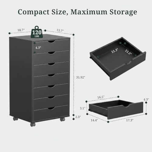 7 Drawer Mobile File Cabinet, Vertical Rolling Filing Cabinet