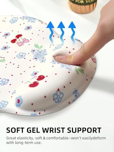 Lily Floral Mouse Pad Wrist Support Wrist Rest, Flower Ergonomic Mouse Pad with Non-Slip Base for Office Gaming Working Computers,Desk Accessories Pain Relief Mouse Mat, Cherry