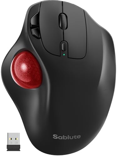Wireless Trackball Mouse, Rechargeable Thumb Control 3 Devices - Red Ball