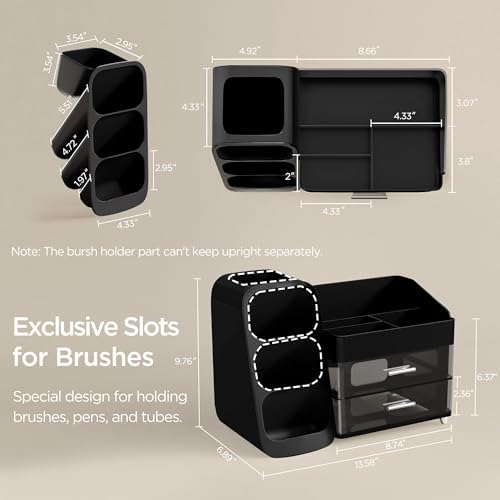 HBlife Cologne Organizer for Men Makeup Organizer with Brush Holder for Vanity, Large Plastic Bathroom Countertop Organizer Skin Care Storage, Fathers Day Gift for Dad Husband, Black