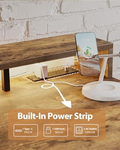 Agilestic 48*24 Inch Electric Standing Desk with Shelf & Led, Rustic Brown