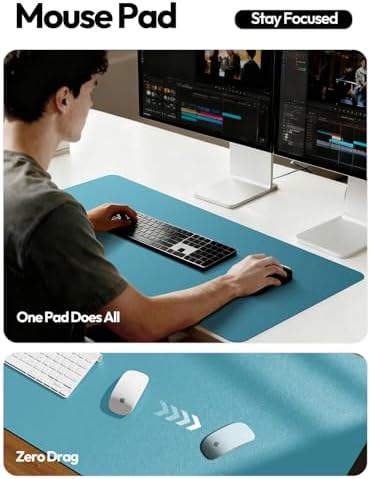 YSAGi Leather Desk Pad Protector, Office Desk Mat, Large Mouse Pad, Non-Slip PU Leather Desk Blotter, Laptop Desk Pad, Waterproof Desk Writing Pad for Office and Home (Turquoise,47" x 17")