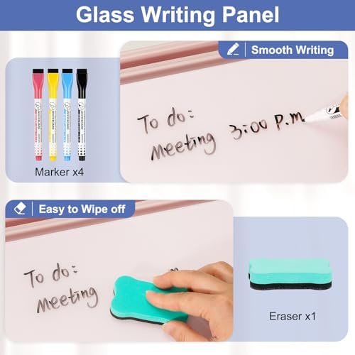 DOLLAR BOSS 12"x7" Small Glass Desktop Whiteboard, Pink