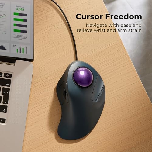 Wired Ergonomic Trackball Mouse for Large Hands, 44mm Index Finger Control
