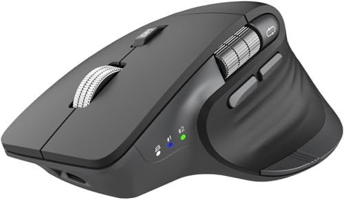 CITLLA Ergonomic Bluetooth Mouse for Laptop, Rechargeable Wireless Mouse with Multi-Device Switching, Silent Click, Flying Scroll & Thumb Wheel, 4800 DPI for PC, Mac, Tablet and Phone (Black)