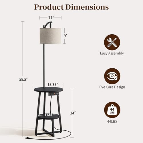 Yoobure Floor Lamp with Table - Farmhouse Night Stand with Charging Station