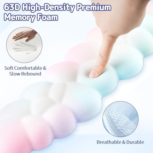 Sushret Cloud Wrist Rest Keyboard, Cloud Keyboard Wrist Pad Set with PU Leather Memory Foam, Cute Arm Rest for Palm Support, PC/Gaming Desk Accessories/Office Setup/Computer Hand Cushion - Rainbow