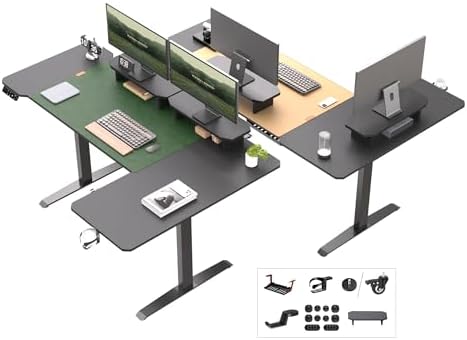 JWX 63-Inch L Shaped Standing Desk, Dual Motor, Reversible Design