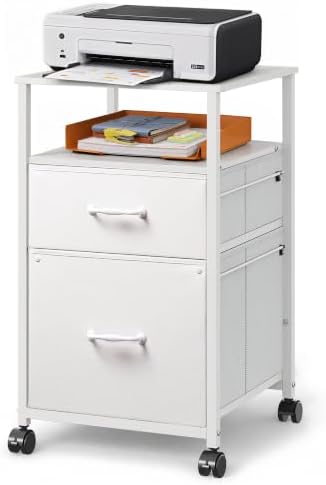 DEVAISE 2 Drawer Fabric Vertical Filing Cabinet, Rolling Printer Stand, White