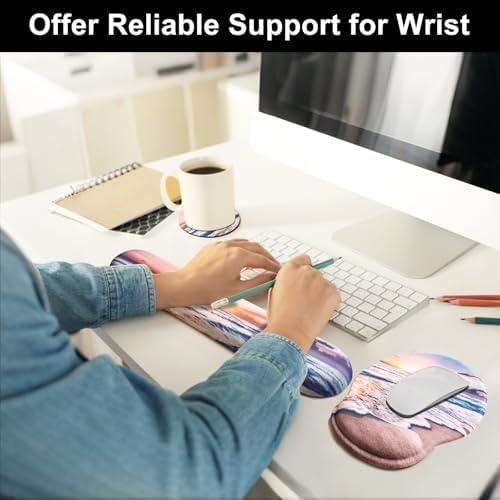Keyboard Wrist Rest Mouse Pad with Wrist Support, Gaming Mousepad with Non-Slip Base, Ergonomic Mouse Wrist Arm Cushion Support for Home Office Laptop Computer, Easy Typing for Pain Relief, Sunrise