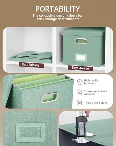 Oterri 2 Pack File Storage Organizer, Filing Box, Portable File Box with Lid, Fit for Letter/Legal File Folder Storage, Document Organizer, Green