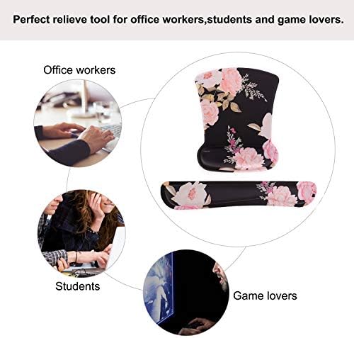MOSISO Peony Wrist Rest Support for Mouse Pad & Keyboard Set, Black