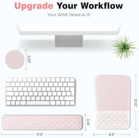 Ospelelf Ergonomic Mouse Pad and Keyboard Wrist Rest, Typing Wrist Pad with Support, Desk Mousepad Set for Office, Pink