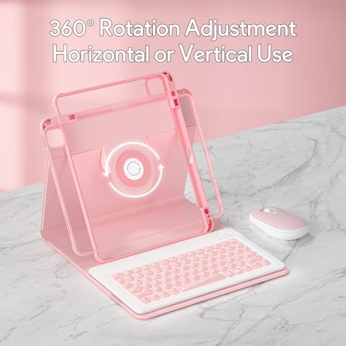 YBING for iPad Air 13 Inch & Pro 12.9 Keyboard Case with Mouse, 7 Colors Backlit Keyboard & 360 Rotating Cover with Pencil Holder for iPad Pro 12.9 (6th, 5th, 4th gen), Air 13 M4/M3/M2 (Pink)