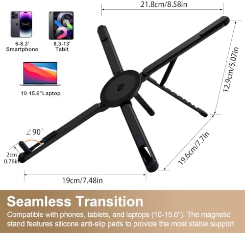 3-in-1 Portable Laptop Stand with Magnetic Phone Holder, Black