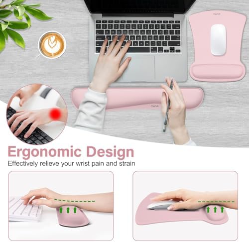 MOSISO Wrist Rest Support for Mouse Pad & Keyboard Set, Pink