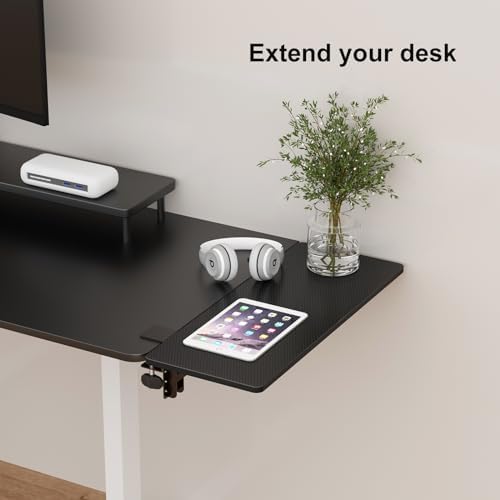 Suptek Clamp-on 9.5 x 23.6 inch Desk Extender, Wrist Support, Foldable Keyboard Tray Platform, Suitable for Office Desks, Carbon Fiber, DSF3L