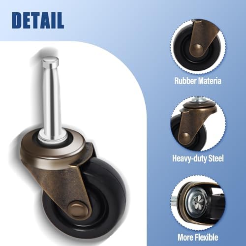 1-5/8" Antique Furniture Caster Wheels with Stem Sockets, Set of 4