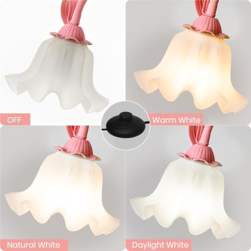 Pink Flower Floor Lamp with Table, Adjustable Floral Standing Lamp for Girl
