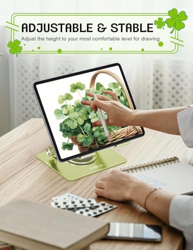 Adjustable Tablet Stand, Foldable 360° Aluminum Holder, Sage Green