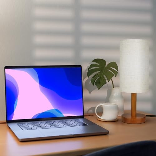 LALISU Small Table Lamp，Nightstand Lamp Wood Base Bedside Lamp Plug in