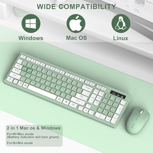 Wireless Keyboard and Mouse Combo Silent for Office and Home(Avocado Green)