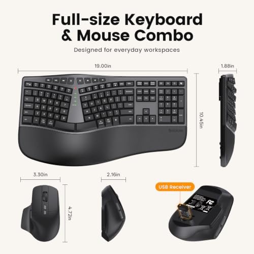 SABLUTE Ergonomic Wireless Keyboard and Mouse, Rechargeable, Split, Win/Mac