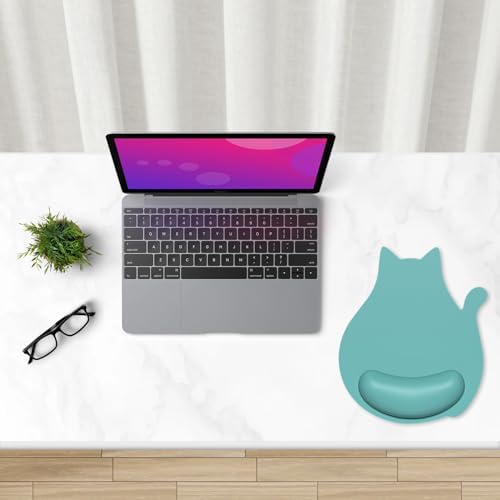 Ergonomic Mouse Pad with Wrist Rest, Cute Cat Memory Foam Padded Pain Relief Non-Slip Wrist Support Mouse Mat for Gaming Work Computer Laptop, Funny Office Supplies Desk Accessory, Green