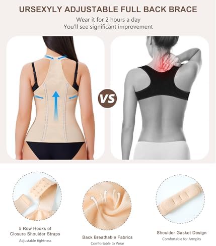 URSEXYLY Back Brace Posture Corrector for Women Adjustable Full Back Support Shoulder Straightener Upper and Lower Back Pain Relief(Beige,2XL)