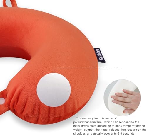 Orange Memory Foam Velvet Travel Neck Pillow for Airplane Car Train