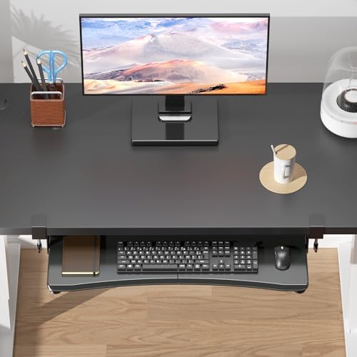 suptek Large Keyboard Tray Under Desk Pull Out with C Clamp Mount, Computer Keyboard & Mouse Tray, 34 (38 Including Clamps) x 11.8 inch Slide-Out Platform Computer Drawer for Typing, Black, DSF1LB