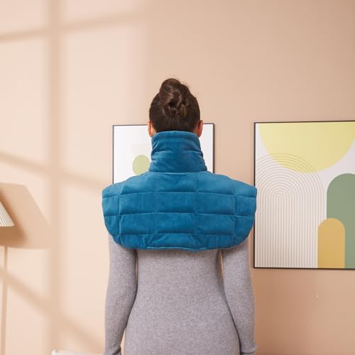 Ambershine 19''x24'' Weighted Neck & Shoulder Heating Pad, 2.5lbs with 12 Temperature Settings& 4 Auto-Off Timers, Pain Relief for Neck/Shoulder/Back(Gray&Blue)