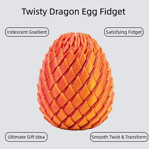 3D Printed Fidget Toy, Twisty Dragon Eggs, Spiral Slippery Egg Fidget Toy, Stress Relief Sensory Desk Toy for Adults and ADHD, Rotating Focus Anxiety Relief Pocket Toy (4PCS)