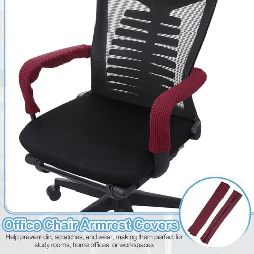 PATIKIL 18x4.3 in Office Chair Armrest Covers, 2 Pair Office Chair Arm Covers Long Computer Chairs Arm Rest Cover with Zipper Removable Rest Slipcover Hand Rest Protector, Black