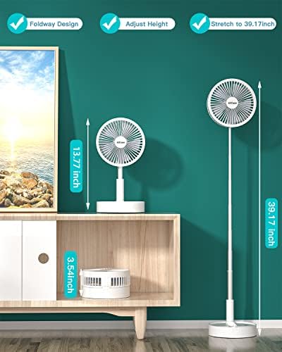 AICase Stand Fan,Folding Portable Telescopic Floor/USB Desk Fan with 7200mAh Rechargeable Battery,4 Speeds Super Quiet Adjustable Height and Head Great for Office Home Outdoor Camping-White
