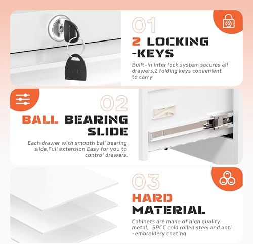 INTERGREAT Lateral File Cabinet 2 Drawer, White Metal File Cabinets for Home Office, Locking File Cabinet for Letter/Legal/F4/A4 Size Hanging Files, Easy Assembly, Name Tag