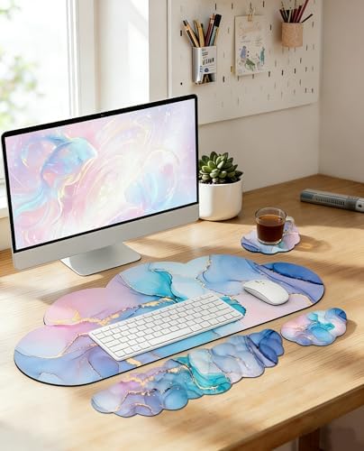 JIKIOU Ergonomic Keyboard Wrist Rest &Large Mouse Pad&Mouse Wrist & Cup Pad